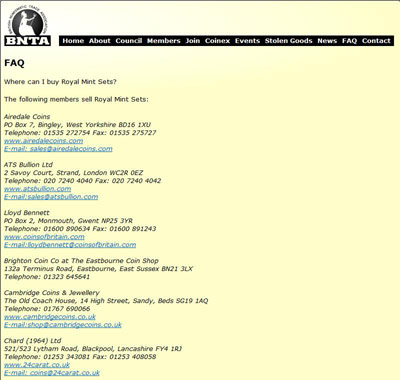 Screenshot of BNTA Website Page Captured 13th November 2009